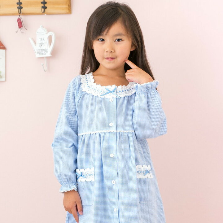 楽天市場 メール便可 パジャマ キッズ 女の子 綿100 肌にやさしいさらっとしたリップル加工地ギンガムチェック 長袖 春 夏 秋130cm 140cm 150cm 160cm 前開き お泊り学習 林間学校 修学旅行 長袖 長パンツ 女児用 子供用 部屋着の時間