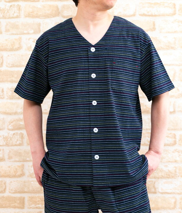 楽天市場 パジャマ メンズ 夏 半袖 ハーフパンツ 前開き 綿100 肌に優しくサラッとして涼しい先染め楊柳ボーダー 紳士ナイトウェア ルームウェア 部屋着 Sサイズ Llサイズ 3lサイズ 4lサイズ 入院準備 部屋着の時間