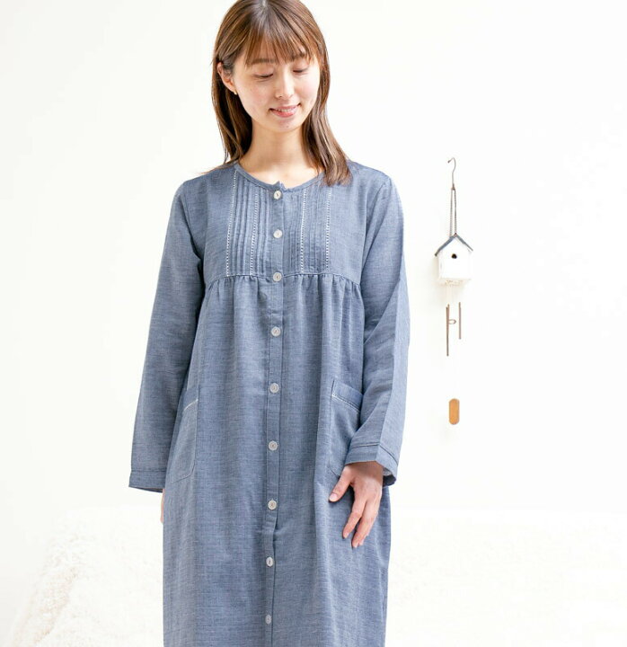 楽天市場 ワンピース 前開き 長袖 春秋 肌にやさしい綿100 ダブルガーゼ無地 ネグリジェ パジャマ レディース 入院準備 ナイトウェア ルームウェア 部屋着 3lサイズ 部屋着の時間