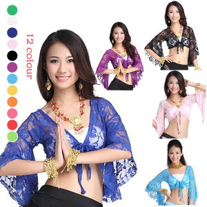 メール便送料無料 ベリーダンストップス ヨガウェア衣装 ボレロ レース 七分袖 カーディガン 社交ダンス ブラック レッド エレガント 無地 ステージ衣装 レッスン着 レディース リンダ 楽天