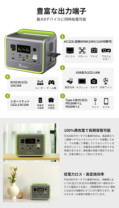 楽天市場】【2点セット】 FOSSiBOTポータブル電源 800W 512Wh リン酸鉄 