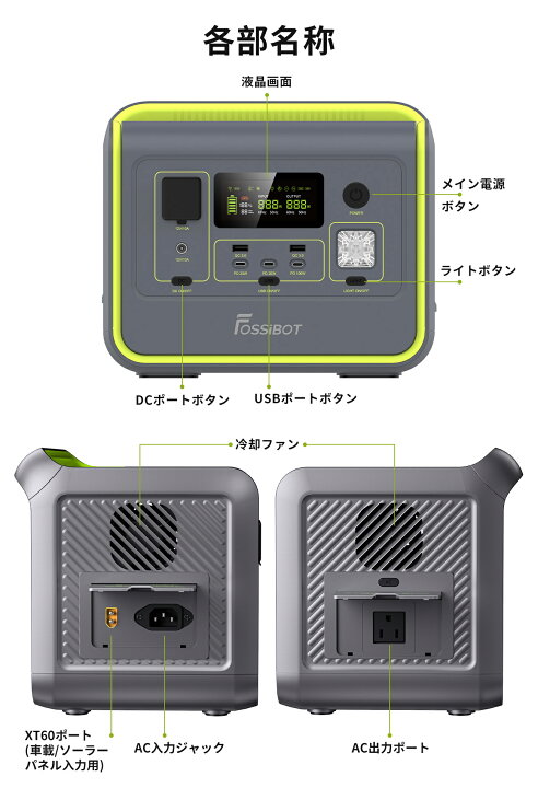 楽天市場】【2点セット】 FOSSiBOTポータブル電源 800W 512Wh リン酸鉄 