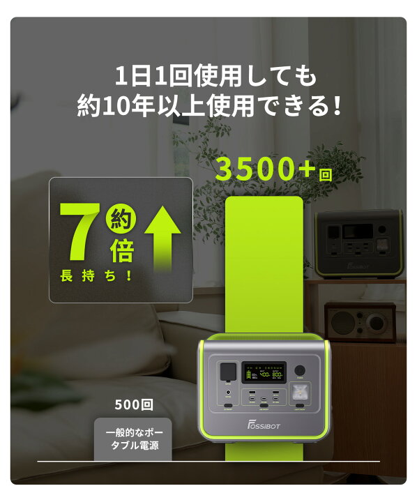 楽天市場】【2点セット】 FOSSiBOTポータブル電源 800W 512Wh リン酸鉄 