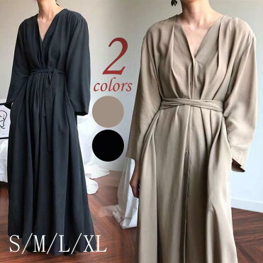 2020年春コーデ 大きいサイズ レディース マキシワンピース ゆったり 20代 30代 40代 50代 ワンピース ロング丈 ワンピース Vネック 長袖 無地 ゆったり ベルト付き 体型カバー マキシ丈 ロングワンピース 長袖 カジュアル きれいめ ウエストリボン aライン｜ROOM - 欲しい! に出会える。