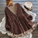 【送料無料】 チュニック Tシャツ 綿麻風シャツ レディース 春秋 トップス 花柄 リネンチュニック シャツワンピ 大きいサイズ 着痩せ七分袖 リネンシャツ チュニック レディース トップス シャツ カジュアル　可愛い ゆったり 体型カバー