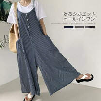 楽天市場】ワイドパンツ（柄ストライプ）（オールインワン・サロペット 