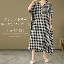 楽天市場】vネック ワンピース（柄ギンガムチェック）の通販 