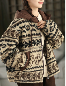 ボアコート レディース ボアジャケット 秋冬 総柄 フード付き フリース コート もこもこ ポケット付き アウター 羽織 ショート丈 前ボタン 大きいサイズ 防寒 暖かい ゆったり カジュアル キレイめ 大人 可愛い シンプル ブラック ベージュ 送料無料