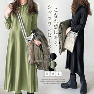 シャツワンピース 秋 冬長袖 ロング ワンピース レディース 長袖 プリーツワンピース シャツワンピ ロン…