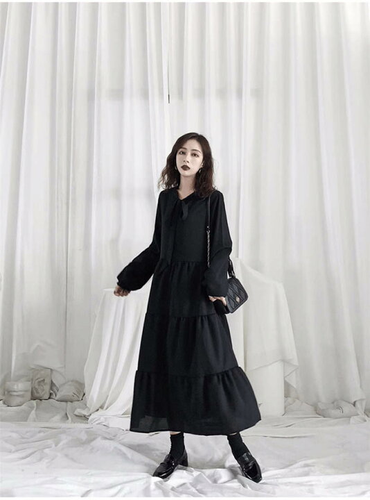 フィフスワンピース ロングワンピースプリーツレディースブラック黒M 