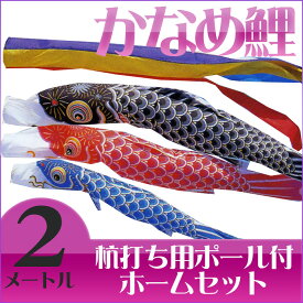 【送料無料】定番デザインのベストセラー☆かなめ鯉 五色吹流 2M マイホームセット こいのぼり/庭/杭打ち/ポール付き/2メートル/コンパクト