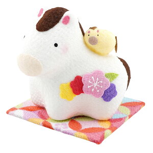 リュウコドウ(龍虎堂) ちりめん 花親子 午 (小) R-48 和雑貨/お正月/干支/午年/令和8年/2026年/置物/縁起物/開運/ちりめん/うま年