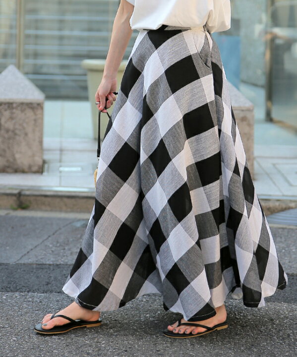 楽天市場】スカート「広がりすぎない」ブロックチェック ロング  