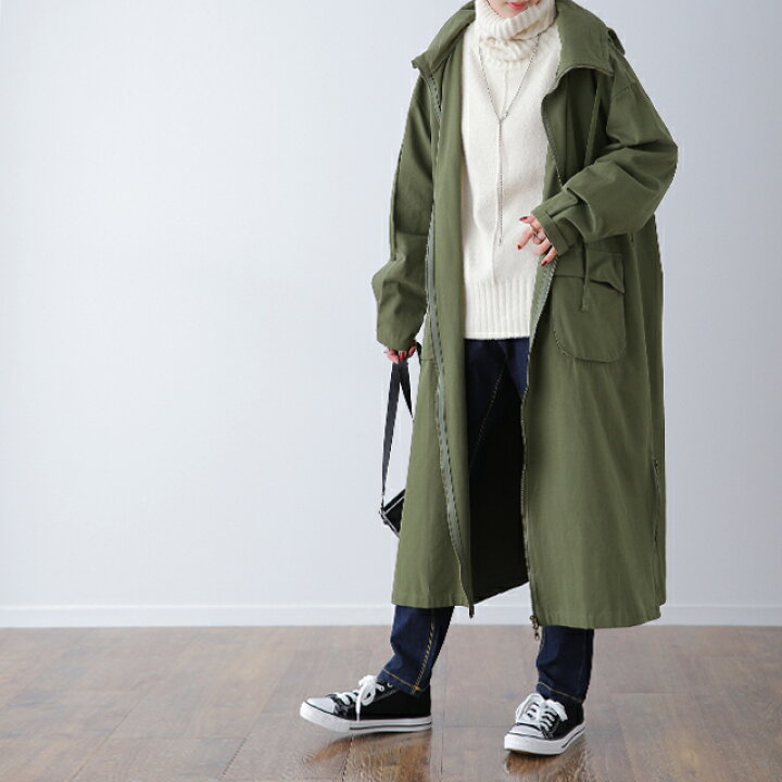 楽天市場 小顔襟 すっぽりオーバーシルエット 一部10月下旬入荷 アウター ミリタリー レディース ロングコート モッズコート ロング 大きいサイズ ミリタリーコート ハイネック フード フードコート 体型カバー ジップアップ ライトアウター 羽織 黒 秋 冬 Hug U