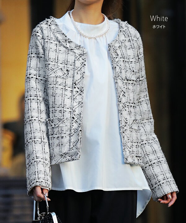 楽天市場】ツイードジャケット ノーカラー 大きいサイズ ツイード □一  