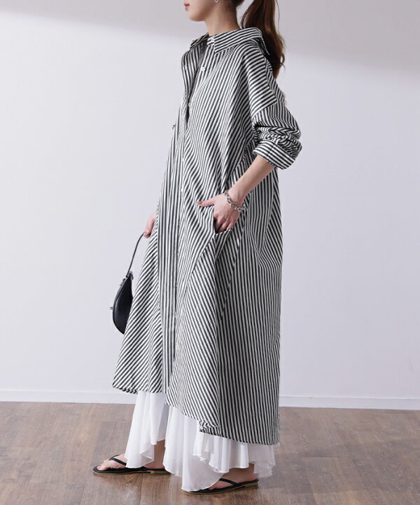 楽天市場】ワンピース ロングワンピース マキシ丈 ストライプ シャツ  