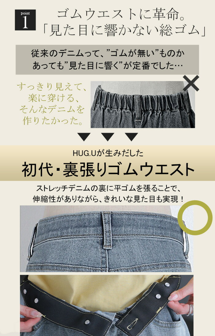 「新感覚」履いていて疲れない。衝撃デニム。■3月12日0時~販売開始■4月上旬入荷メール便パンツデニムパンツレディースデニムワイドパンツワイド大きいサイズジーンズジーパンボトム体型カバーゆったりハイウエストストレートパンツ脚長春夏HUG.U