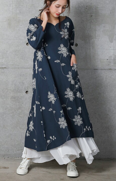 楽天市場】メール便 ワンピース ロングワンピース 体型カバー 花柄  