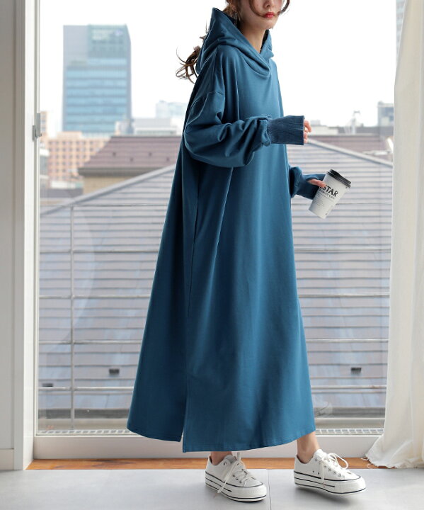 楽天市場 ワンピース ロングワンピース スリットワンピース 一部11月上旬入荷 パーカーワンピース レディース マキシワンピース ロングワンピ ワンピ 長袖 体型カバー ロング 無地 指穴 トレーナー スウェット パーカーワンピ スリット 大きいサイズ 秋 冬 プル