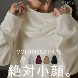 タートルネック ハイネック トップス レディース チュニック カットソー ハイネックカットソー タートルネックカットソー オフタートル 長袖 小顔 無地 シンプル 大きいサイズ 黒 白 グレー ベージュ 赤 秋 冬 HUG.U