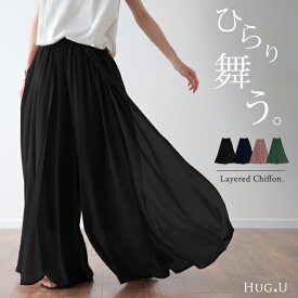 パンツ シフォンパンツ シフォン ワイドパンツ ガウチョパンツ レディース スカーチョ パンツ ボトムス ズボン きれいめ 大きいサイズ パラッツォパンツ シアー 透け感 体型カバー ウエストゴム 着痩せ 黒 ネイビー ブラウン 秋 冬