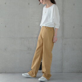 "くすみカラー"パンツ 深め股上＆映えステッチ 大人MUSE パンツ レディース ワイドパンツ ワイド カラーパンツ カラー ボトム 体型カバー ゆったり ハイウエスト ストレートパンツ 大きいサイズ 黒 白 春 冬 HUG.U