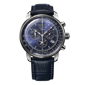 【月末限定P5倍】正規品 ZEPPELIN ツェッペリン 腕時計 メンズ Special Edition 100 Years〈100周年記念〉クロノグラフアラーム シルバー ブルー レザーベルト 日本限定 ZE7680-3N