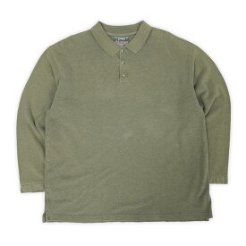 イーエムエス EMS 90s 90年代 長袖 ロングスリーブ 無地 珍品 鹿の子 コットンピケ MADE IN USA アメリカ製 オールド ヴィンテージ 古着 メンズ ポロシャツ オリーブ XL【中古】