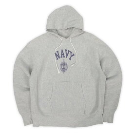 チャンピオン Champion 70s 70年代 単色タグ リバースウィーブ スウェットパーカー フーディー NAVY 染み込みプリント ミリタリー MADE IN USA アメリカ製 ヴィンテージ 古着 霜降りグレー M【中古】