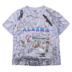 アラスカ ALASKA 90’s 1990年代 オールオーバープリント Tシャツ スーベニア 総柄 GILDAN ギルダン MADE IN USA 米国製 VINTAGE ヴィンテージ ビンテージ アメリカ古着 メンズ カットソー パープル系 / タイダイ染め L【中古】