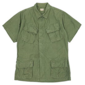 米軍実物 US.ARMY 60s 60年代 3rd ノンリップ ジャングルファティーグジャケット 半袖カスタム 珍品 ベトナム戦争 ミリタリー USA ヴィンテージ 古着 OG-107 オリーブグリーン M-R【中古】