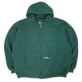 カーハート Carhartt 00s 2000年代 サーマルライナー フルジップ スウェットパーカー フーディー WIP MADE IN USA アメリカ製 ロゴ刺繍 ヴィンテージ 古着 メンズ グリーン 緑 2XL【中古】