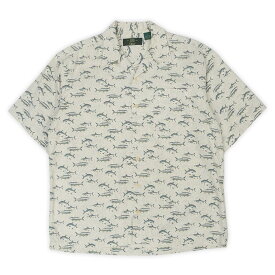 オービス ORVIS 90s 90年代 S/S 総柄 オープンカラーシャツ 開襟 半袖 魚 USA 旧タグ アウトドア ヴィンテージ アメリカ 古着 メンズ シャツ ホワイト系 L【中古】