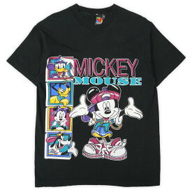 ディズニー Disney 90's 90年代 キャラクタープリントTシャツ ミッキー ミニー プルート ドナルド グーフィー USA製 アメリカ製 ヴィンテージ ビンテージ VINTAGE 古着 メンズ Tシャツ ブラック 黒 ONE SIZE XL相当【中古】
