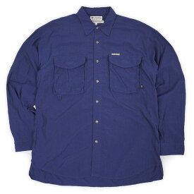 コロンビア Columbia 90s 90年代 GRT ナイロンシャツ 長袖 オールド アウトドア 旧タグ 無地 USA ヴィンテージ アメリカ 古着 メンズ シャツ ネイビー / 紺 L【中古】