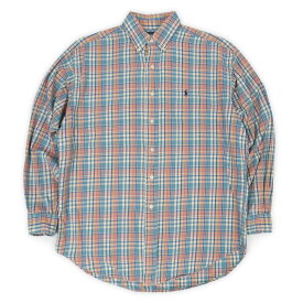 ポロラルフローレン POLO RALPH LAUREN 90s 90年代 フランネル ボタンダウンシャツ BLAIRE マドラスチェック USA アメリカ ヴィンテージ 古着 メンズ シャツ ブルー ピンク M【中古】