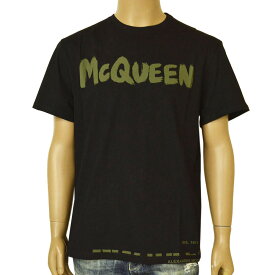 Alexander McQueen アレキサンダー マックイーン メンズ 2024年SS春夏新作 半袖ロゴプリントTシャツ iyaq24s001 622104 QTAAC 0519 BLACK/KHAKI ブラック