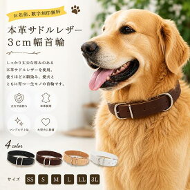 大型犬首輪 超大型首輪 名入れ刻印無料 本革レザー 3cm幅 犬 首輪 迷子札 チョーカー 中型犬