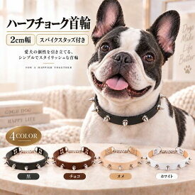 ハーフチョーク 首輪 本革 大型犬用 中型犬用 2cm幅 本革スパイクスタッズ付き 国産 丈夫 おしゃれ