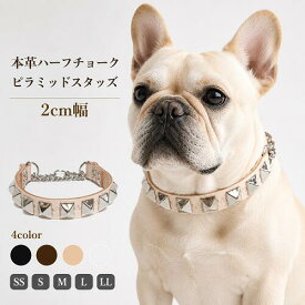 ハーフチョーク 首輪 中型犬用 小型犬 2cm幅 ピラミッドスタッズ付き おしゃれ 国産 丈夫