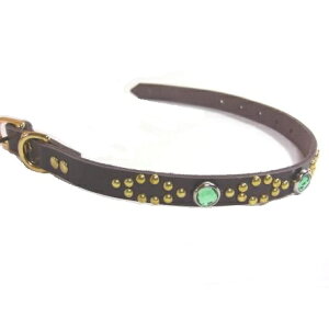 小型犬用の首輪 レザー1.5cm幅 中型犬用 スタッズ付きライトグリーンスポッツ 本革 おしゃれ 国産