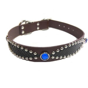 大型犬 首輪 革 超大型犬の首輪 レザー3cm幅 パイソンレザー ディープブルースタッズ付き 肌に優しい ?型? ?輪