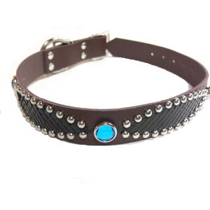 大型犬首輪 超大型犬の首輪 レザー3cm幅 パイソンレザー ブルースタッズ付き 丈夫 国産
