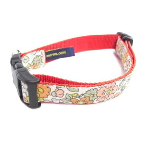 中型犬 小型犬用首輪 2cm幅 小花柄 撥水生地 オレンジベース