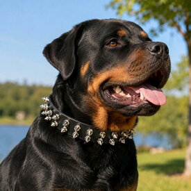 大型犬用首輪 超大型犬の首輪 レザー3cm幅 スパイクスタッズ付き 丈夫 本革 国産 インスタ映え