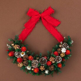 【お届けは12/24まで】クリスマス ハーフリース(赤系) 日比谷花壇 クリスマス リース ハーフリース 赤 クリスマスギフト 花 クリスマス飾り クリスマス インテリア プリザーブドフラワー ドライフラワー Xmas プレゼント