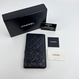【中古】CHANEL シャネル ココマーク カンボンライン 二つ折り長財布 ブラック レザー 12番台 ヴィンテージ レディース【中古美品】HIBUOCHI VINTAGE