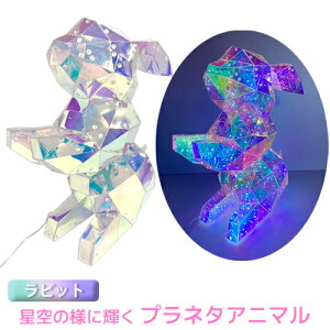 【特価販売中】送料無料 プラネタアニマル ラビット LEDロープライト内臓 USB給電 LED イルミネーション ライト 7種の点滅パターン オブジェ オーロラカラー アニマルモチーフPET素材 うさぎ