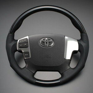 【特価販売中】送料無料 ハイエース 200系4/5型 2013/11〜(平成25年11月〜) ハイグレード ウッド&レザーステアリング ピアノブラック×ダークグレーレザー ガングリップ ステアリング LUNA ル