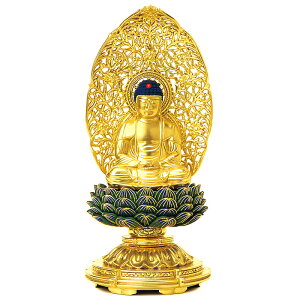 仏像・座弥陀(木製金箔 青蓮華 丸台座) 1.8寸(高さ:17.5cm)